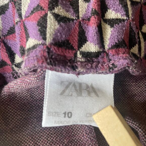 Zara Girls Wide-Leg Geometric Jacquard Trousers Size 10 Pants Casual Purple - Picture 7 of 9